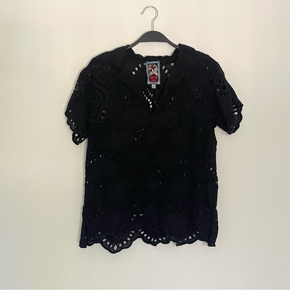Johnny Was Marietta Cooper Button Up Black Eyelet Blouse Womens Medium - Picture 4 of 8